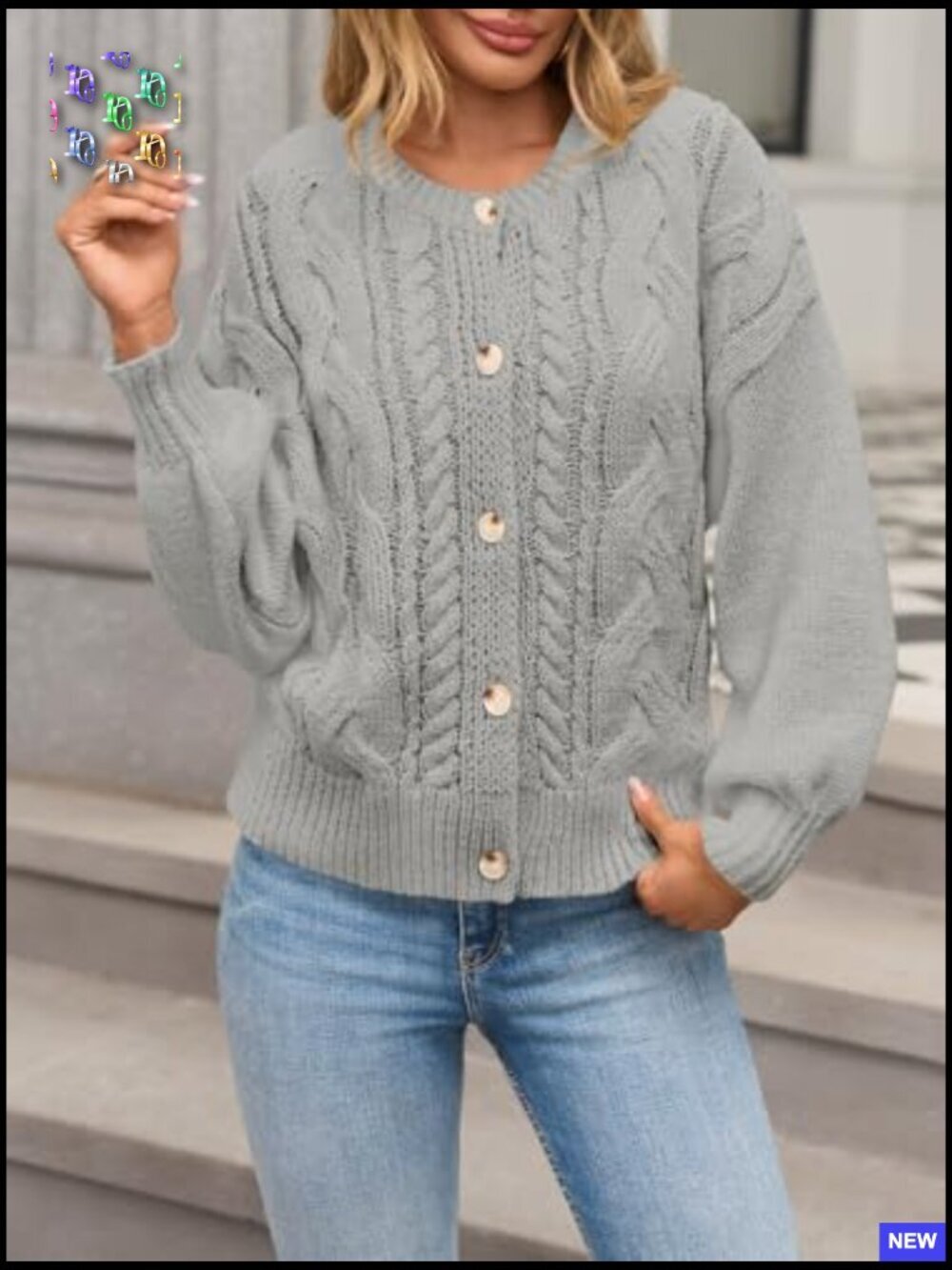 Open Front Cardigan Cable Knit Chunky Loose Fit Button Down Sweater Casual - Picture 5 of 7